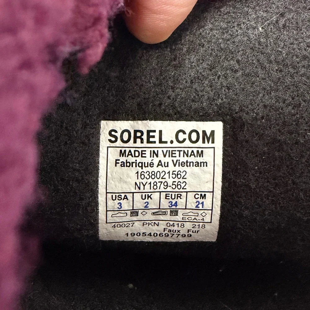 Sorel Yoot Pac Nylon Waterproof Purple Pink Winter Snow Boots Kids Size 3 NY1879